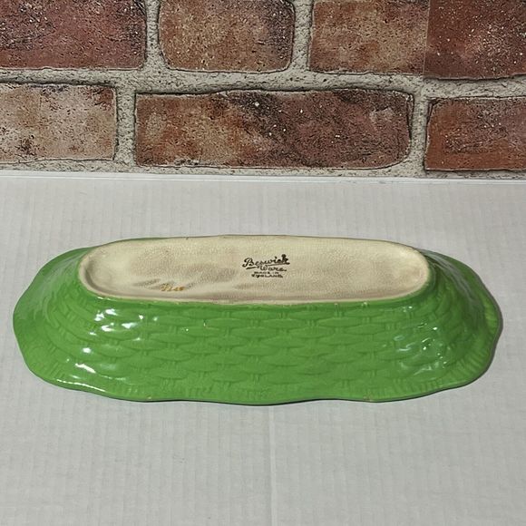 Beswick Ware Ceramic Celery Dish Boat #220 Made in England Green Basket Weave - Picture 6 of 17